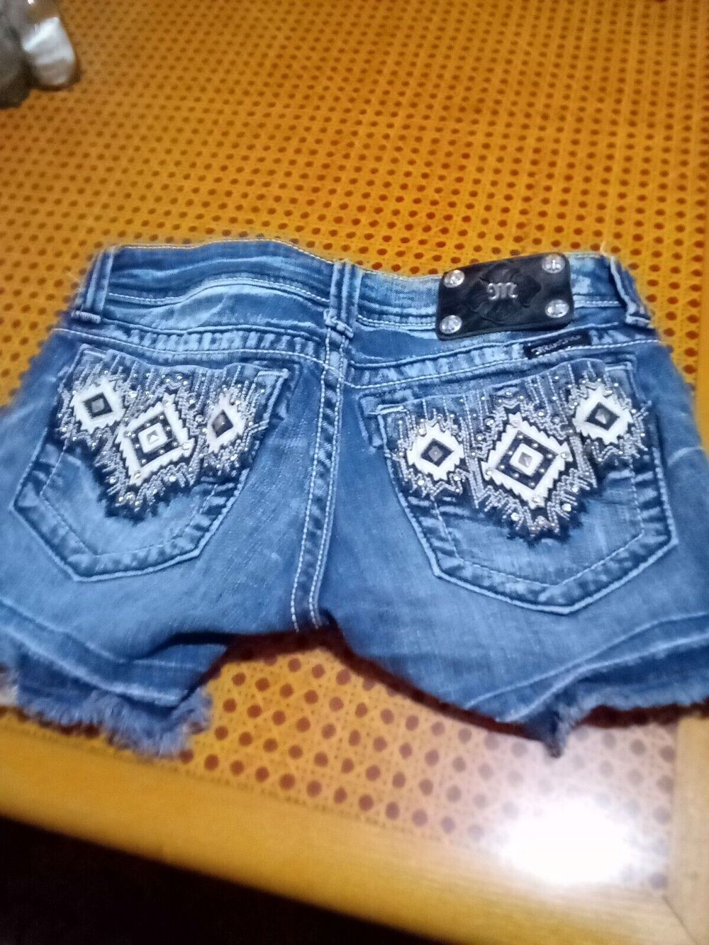 MISS ME Jean Denim Shorts Size 26 Bling Distressed Crystals Rhinestone Short